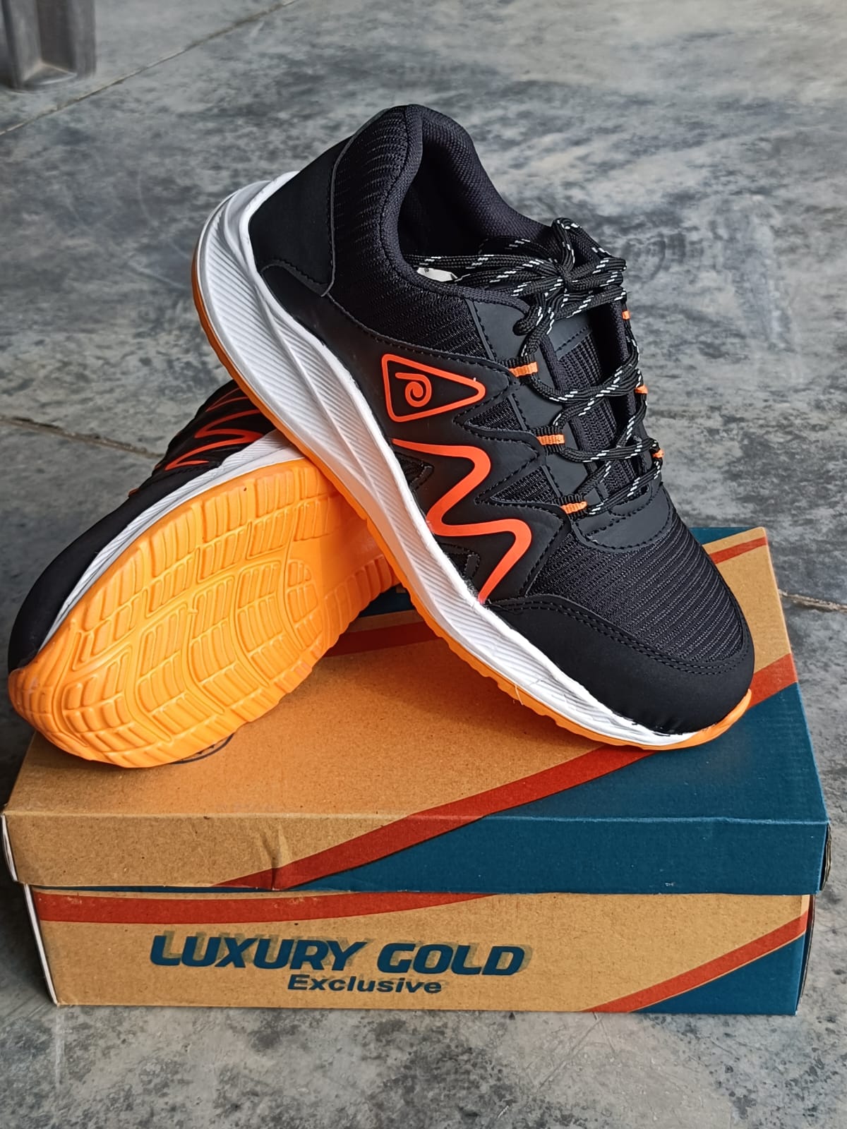 Luxury Gold Black & Orange Lightweight Sports Shoes – Exclusive Comfort & Style